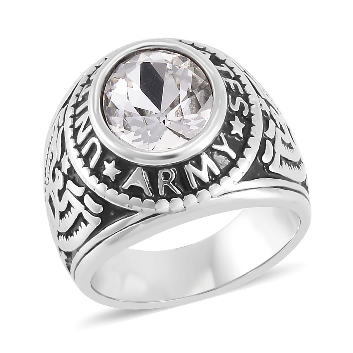 White Glass Men's Ring in Stainless Steel (Size 10.0)