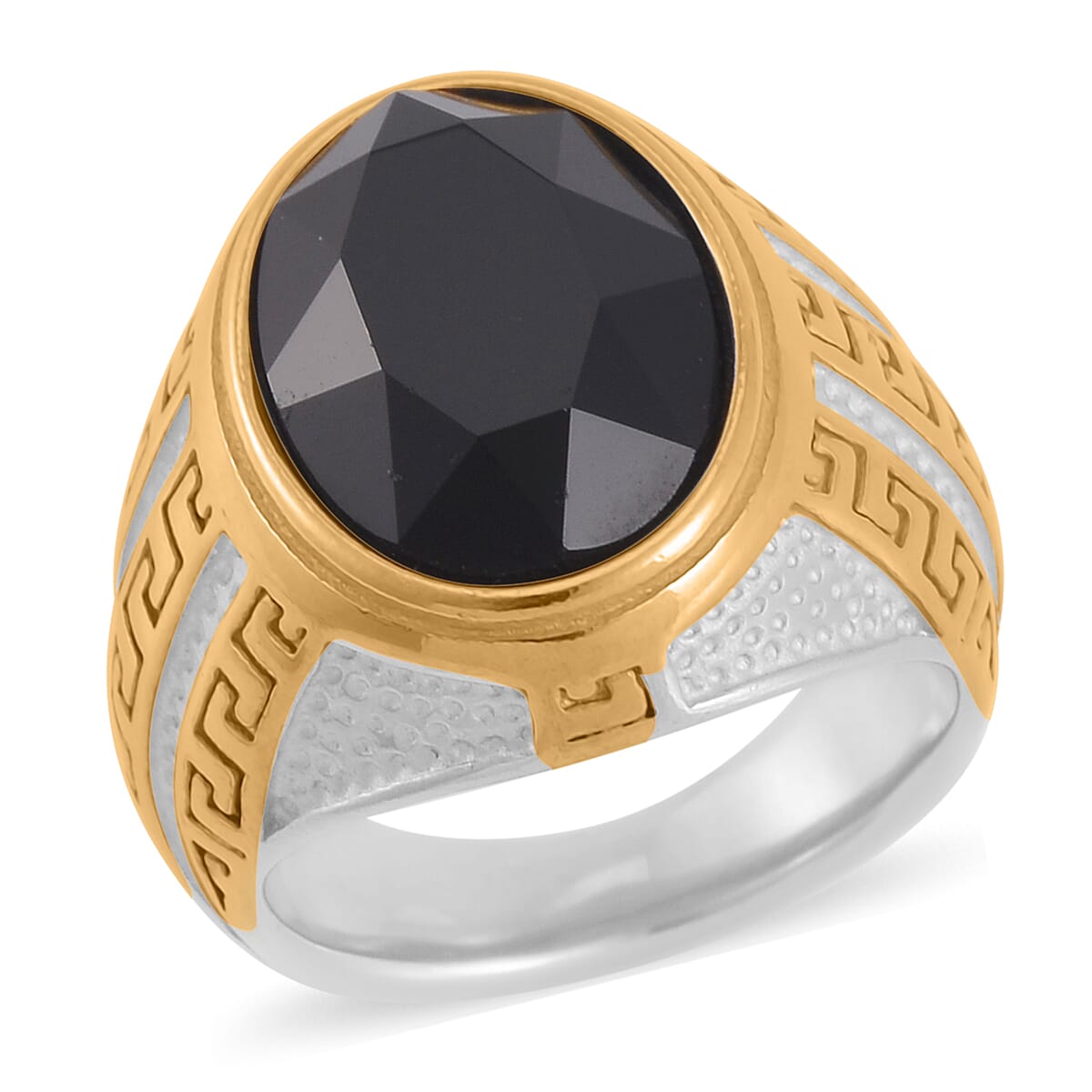Simulated Black Sapphire Diamond Men's Ring in Dualtone Stainless Steel (Size 11.0)
