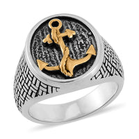 Anchor Carved Men's Ring in Dualtone Stainless Steel (Size 13.0)