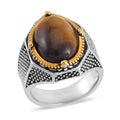 Yellow Tigers Eye 4.00 ctw Men's Ring in ION Plated YG and Stainless Steel - Sticky add to cart bar