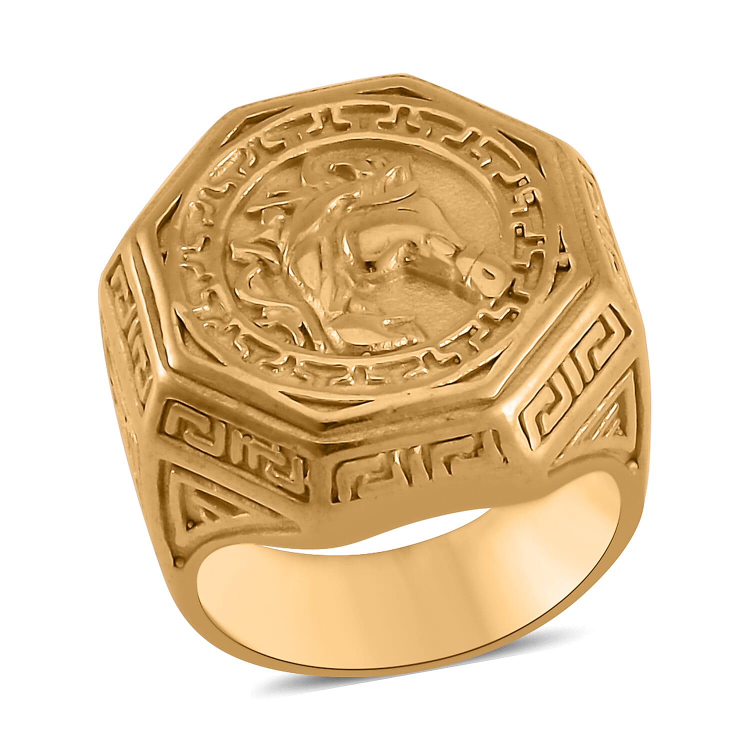 Horse Head Men's Ring in ION Plated YG Stainless Steel