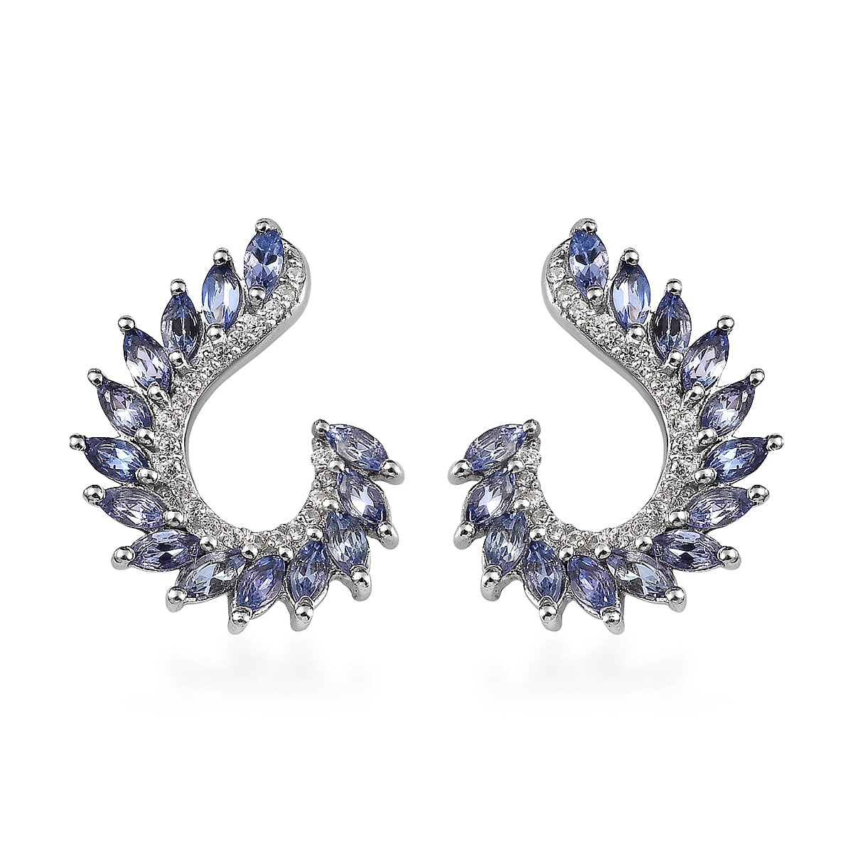 D'Joy Tanzanite and White Zircon Climber Earrings in Platinum Over Sterling Silver 2.50 ctw