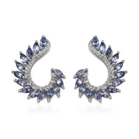 D'Joy Tanzanite and White Zircon Climber Earrings in Platinum Over Sterling Silver 2.50 ctw