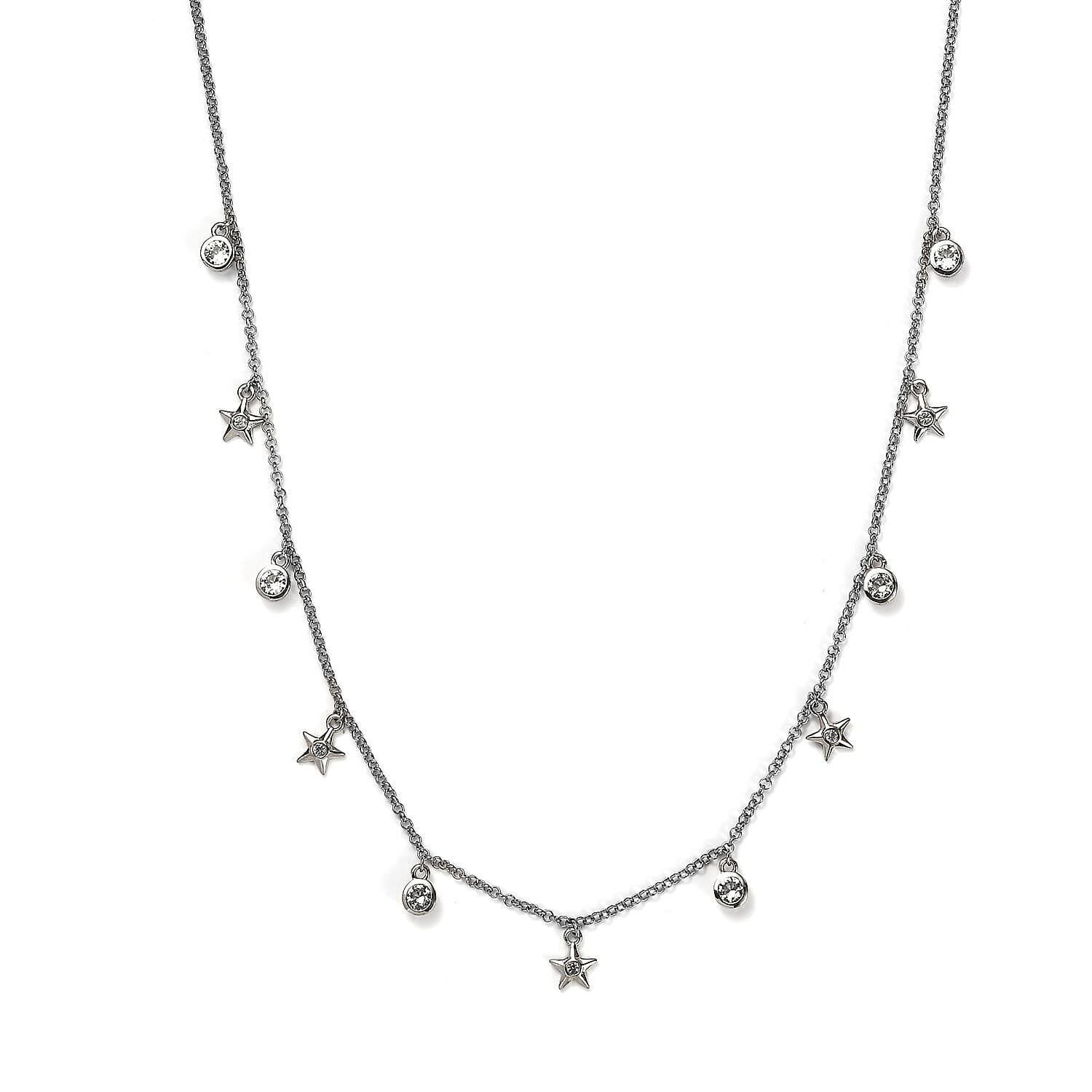 White Topaz Celestial Stars Station Necklace (20 Inches) in Platinum Over Sterling Silver 1.90 ctw