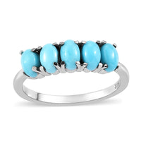 Sleeping Beauty Turquoise 5 Stone Ring in Stainless Steel 1.00 ctw
