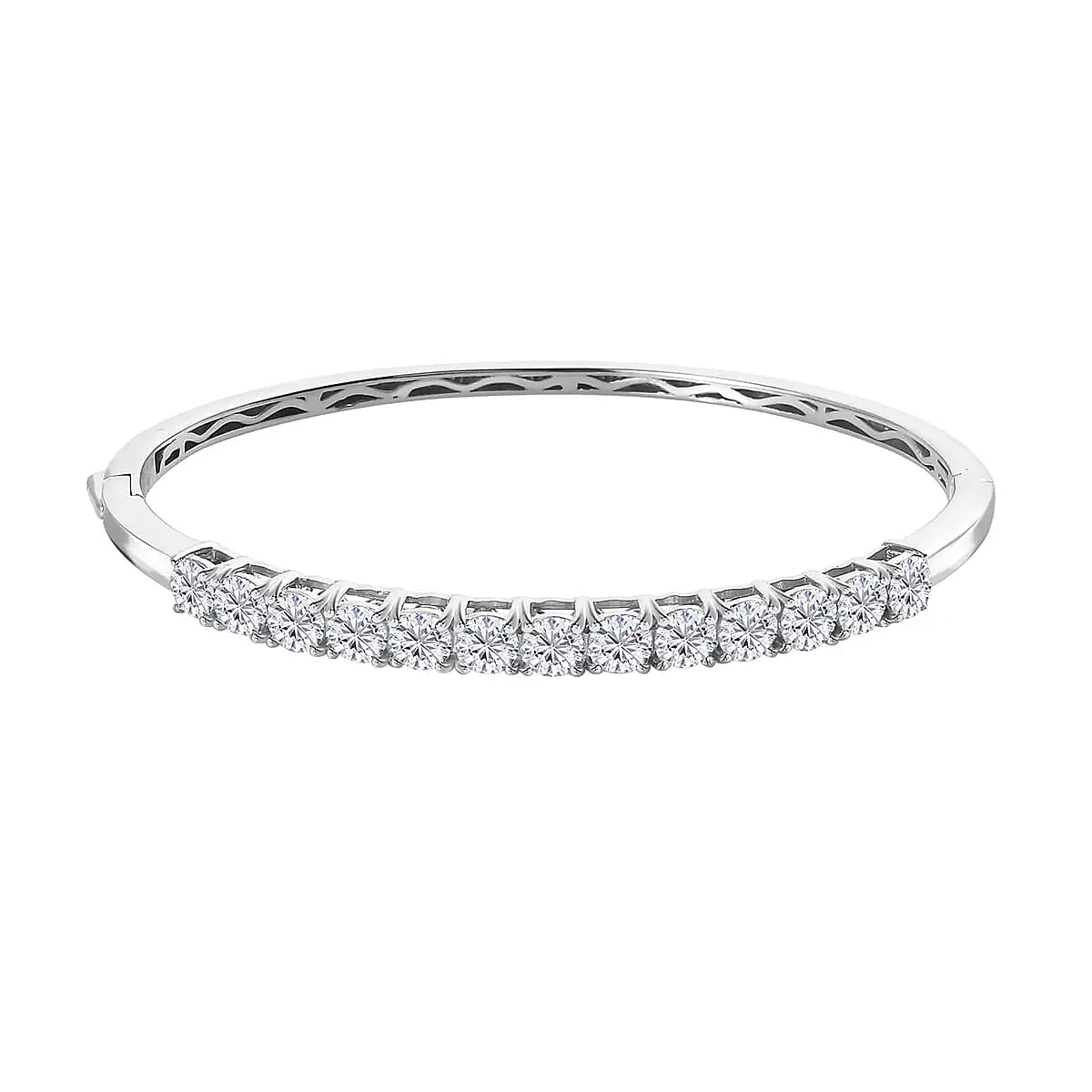 Moissanite Bangle Bracelet in Platinum Over Sterling Silver (7.25 In) 5.60 ctw