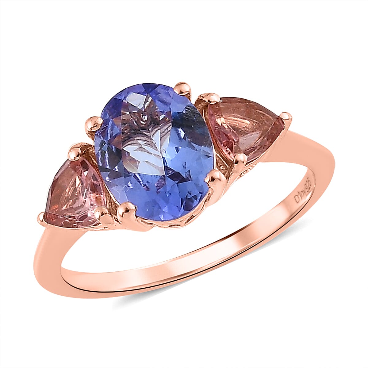 Tanzanite and Morro Redondo Pink Tourmaline 3 Stone Ring in Vermeil Rose Gold Over Sterling Silver 2.50 ctw
