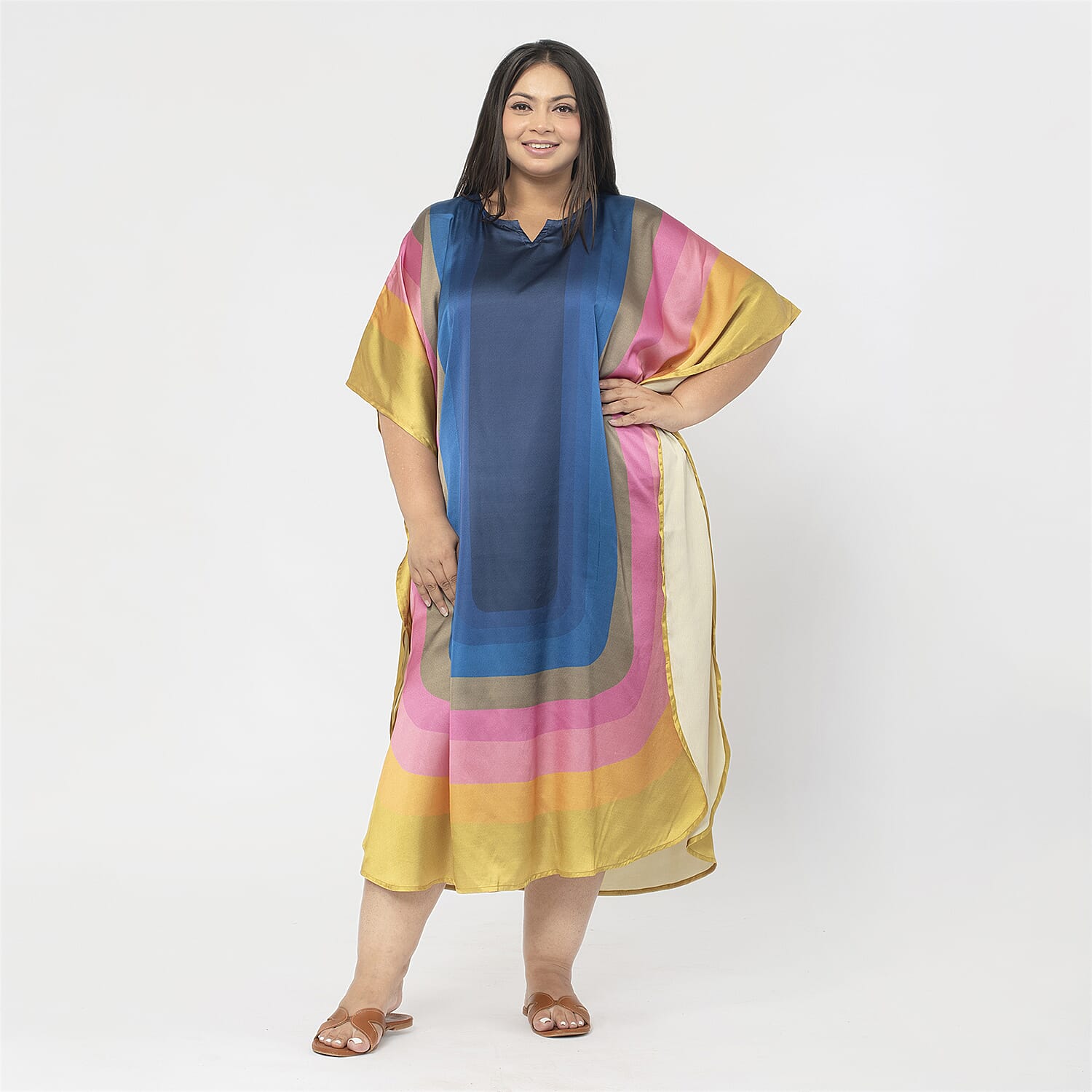 Tamsy Blue and Pink Printed Kaftan - One Size Fits Most