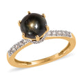 Premium Natural Black Star Sapphire and White Zircon Ring in Vermeil Yellow Gold Over Sterling Silver 2.40 ctw - Sticky add to cart bar