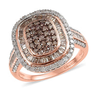 Natural Champagne and White Diamond Cocktail Ring in Vermeil Rose Gold Over Sterling Silver 1.50 ctw