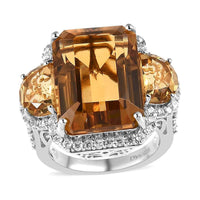 Brazilian Citrine and White Zircon Ring in Platinum Over Sterling Silver 19.85 ctw