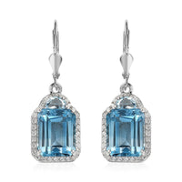 Sky Blue Topaz and White Zircon Lever Back Earrings in Platinum Over Sterling Silver 13.50 ctw