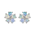 Ethiopian Welo Opal and White Zircon Floral Stud Earrings in Sterling Silver 0.90 ctw - Sticky add to cart bar