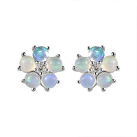 Ethiopian Welo Opal and White Zircon Floral Stud Earrings in Sterling Silver 0.90 ctw