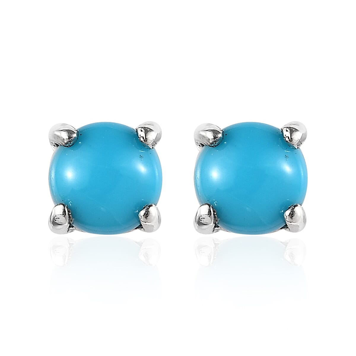Sleeping Beauty Turquoise Solitaire Stud Earrings in Platinum Over Sterling Silver 0.50 ctw