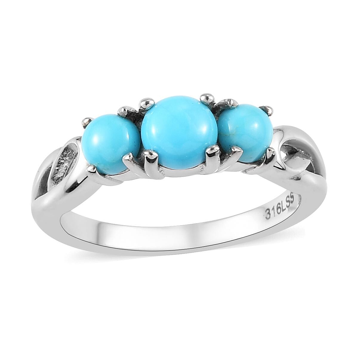 Premium Sleeping Beauty Turquoise 3 Stone Ring in Stainless Steel (Size 10.0) 1.10 ctw