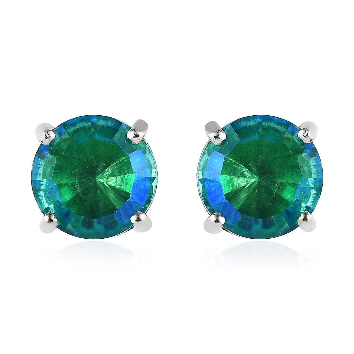Peacock Quartz (Triplet) Stud Earrings in Platinum Over Sterling Silver 4.35 ctw