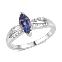 Tanzanite and Diamond Ring in Platinum Over Sterling Silver (Size 10.0) 0.85 ctw