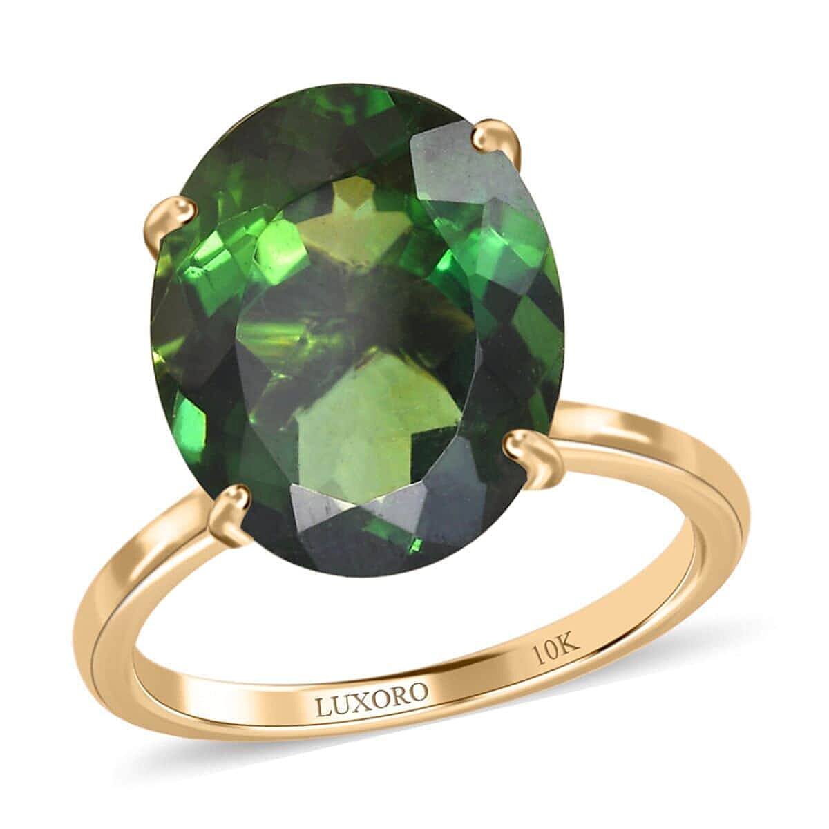 Luxoro 10K Yellow Gold Premium Tanzanian Natural Green Apatite Solitaire Ring 8.90 ctw