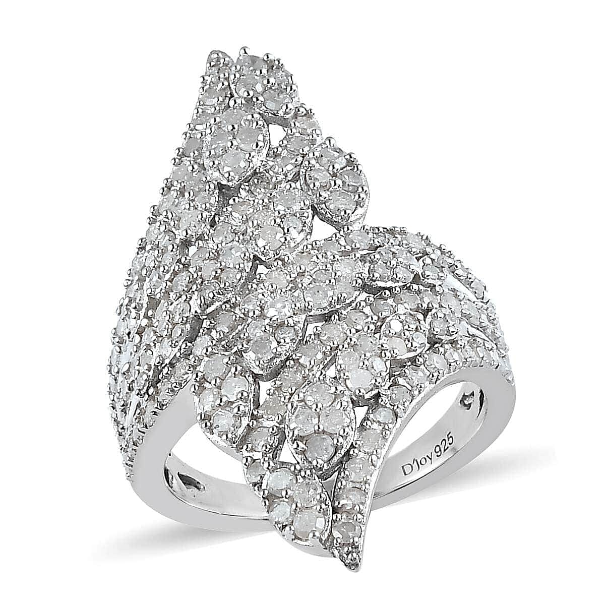 Diamond Bypass Ring in Platinum Over Sterling Silver 1.50 ctw