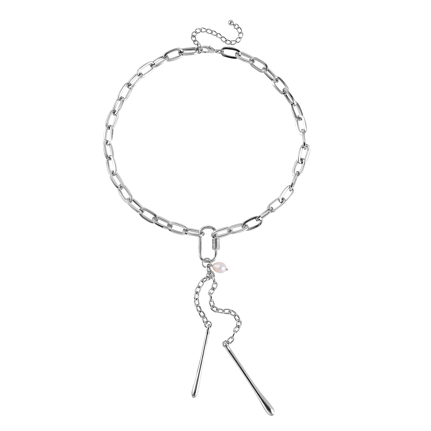 White Freshwater Pearl Necklace 20.5-22.5 Inches in Silvertone
