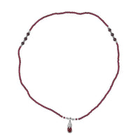 Simulated Ruby and Multi Gemstone Pendant with Mozambique Garnet Beaded Necklace 20 Inches in Silvertone 53.10 ctw