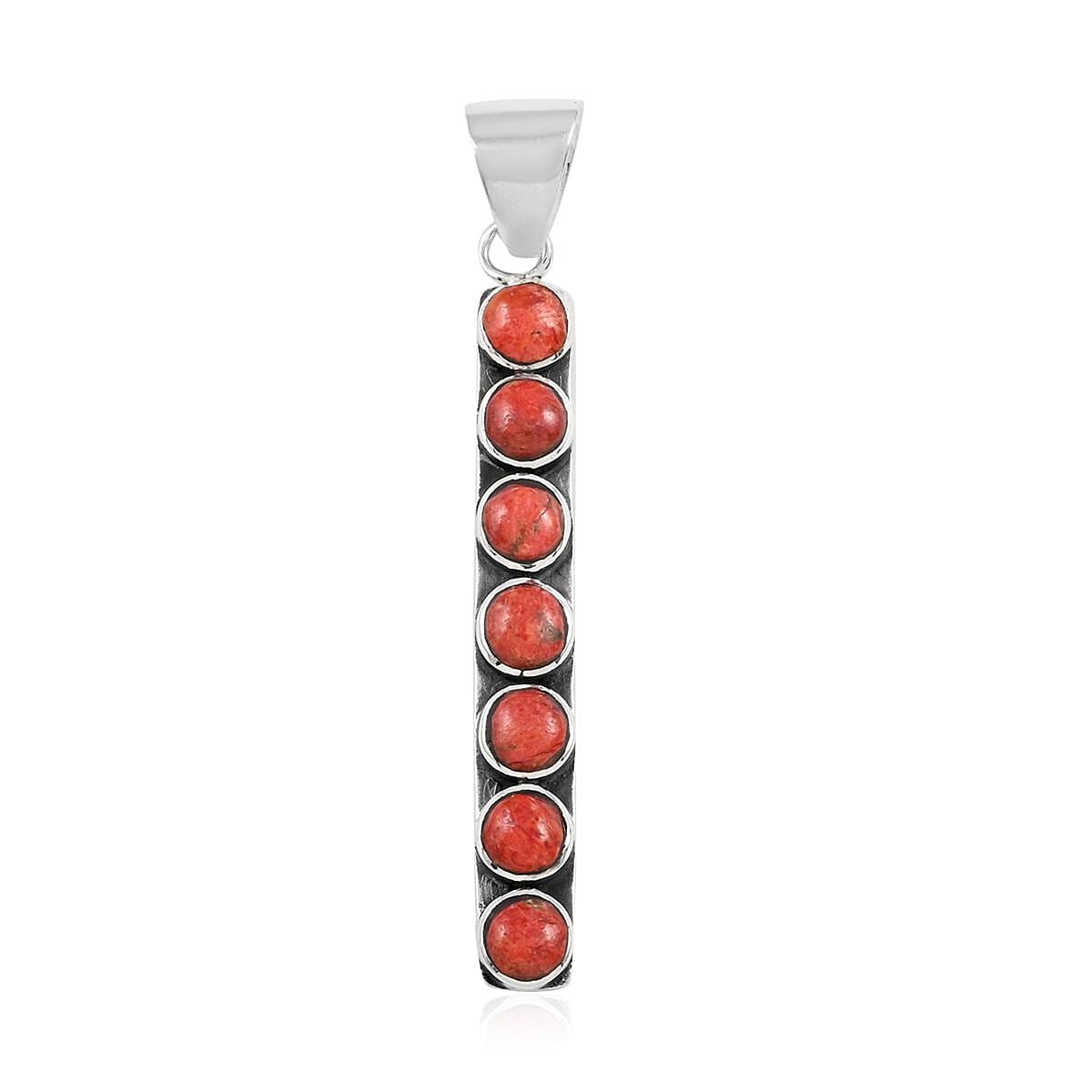 Santa Fe Style Plum Coral Pendant in Sterling Silver 2.00 ctw