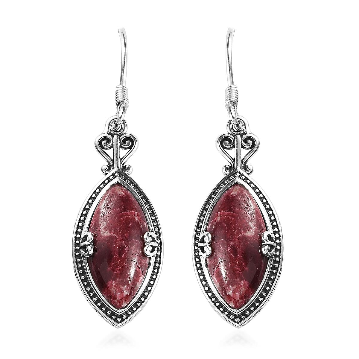 Artisan Crafted Norwegian Thulite Dangling Earrings in Sterling Silver 15.65 ctw
