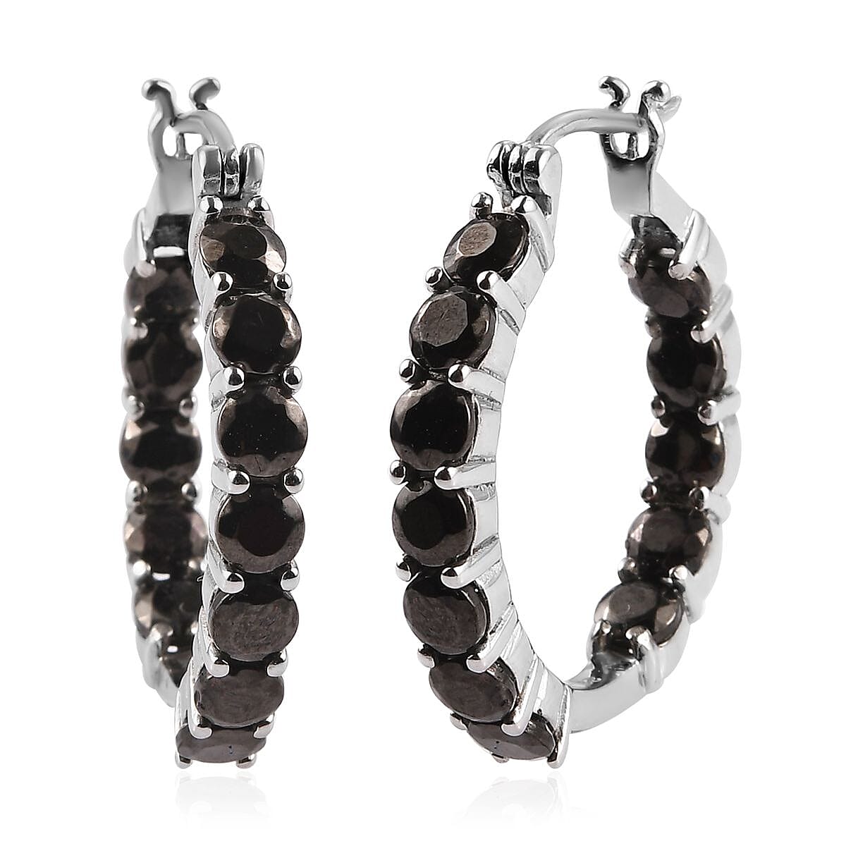 Elite Shungite Hoop Earrings in Stainless Steel 4.15 ctw , Tarnish-Free, Waterproof, Sweat Proof Jewelry