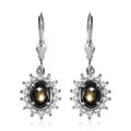 Bankacha Natural Black Star Sapphire and White Zircon Lever Back Earrings in Platinum Over Sterling Silver 3.70 ctw - Sticky add to cart bar