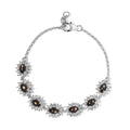 D'Joy Bankacha Natural Black Star Sapphire and White Zircon Halo Link Bracelet in Platinum Over Sterling Silver (6.50-7.25In) 9.50 ctw (7.25 In) - Sticky add to cart bar