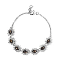 D'Joy Bankacha Natural Black Star Sapphire and White Zircon Halo Link Bracelet in Platinum Over Sterling Silver (6.50-7.25In) 9.50 ctw (7.25 In)
