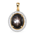Luxoro 10K Yellow Gold Premium Bankacha Natural Black Star Sapphire and G-H I3 Diamond Halo Pendant 7.00 ctw - Sticky add to cart bar