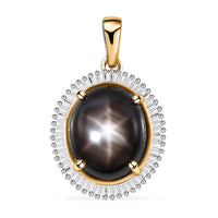 Luxoro 10K Yellow Gold Premium Bankacha Natural Black Star Sapphire and G-H I3 Diamond Halo Pendant 7.00 ctw
