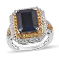 Madagascar Blue Sapphire (DF) and Multi Gemstone Cocktail Ring in Vermeil YG and Platinum Over Sterling Silver 6.25 ctw - Sticky add to cart bar
