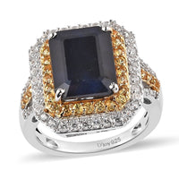 Madagascar Blue Sapphire (DF) and Multi Gemstone Cocktail Ring in Vermeil YG and Platinum Over Sterling Silver 6.25 ctw