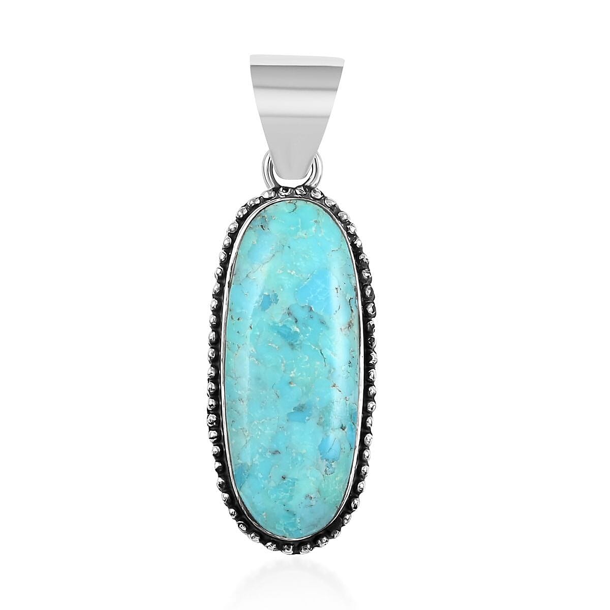Santa Fe Style Kingman Turquoise Pendant in Sterling Silver 8.50 ctw