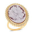Red Cameo and Simulated Diamond Ring in Goldtone 3.20 ctw - Sticky add to cart bar