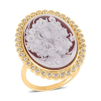 Red Cameo and Simulated Diamond Ring in Goldtone 3.20 ctw