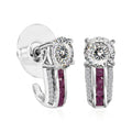 120 Facets Moissanite and Niassa Ruby (FF) J-Hoop Earrings in Platinum Over Sterling Silver 3.00 ctw - Sticky add to cart bar