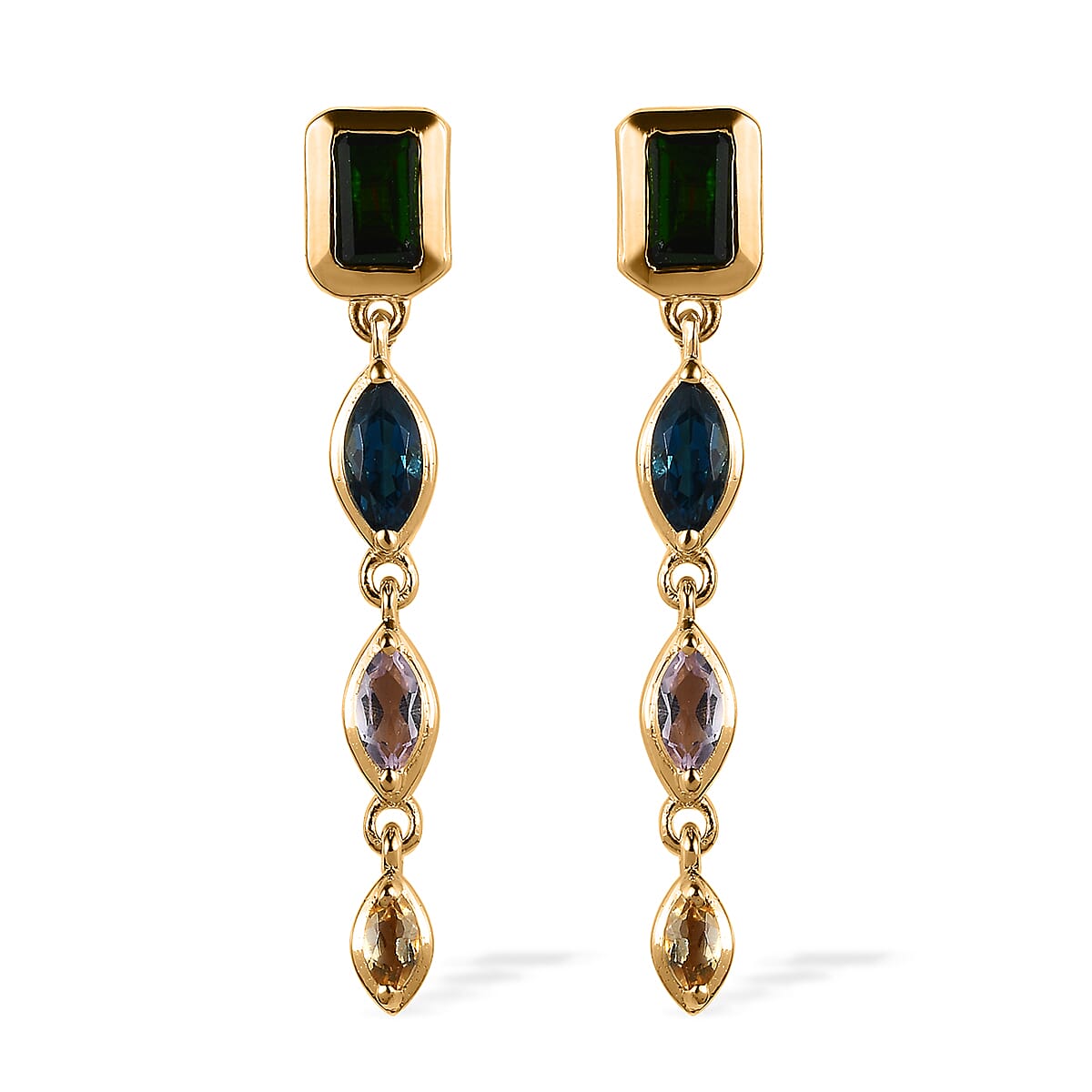 Mixed Gemstones and Shapes Dangle Earrings in Vermeil Yellow Gold Over Sterling Silver 2.35 ctw