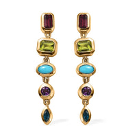 Mixed Gemstones and Shapes Dangling Earrings in Vermeil Yellow Gold Over Sterling Silver 2.70 ctw