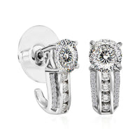 120 Facets Moissanite and Niassa Ruby (FF) J-Hoop Earrings in Platinum Over Sterling Silver 3.00 ctw