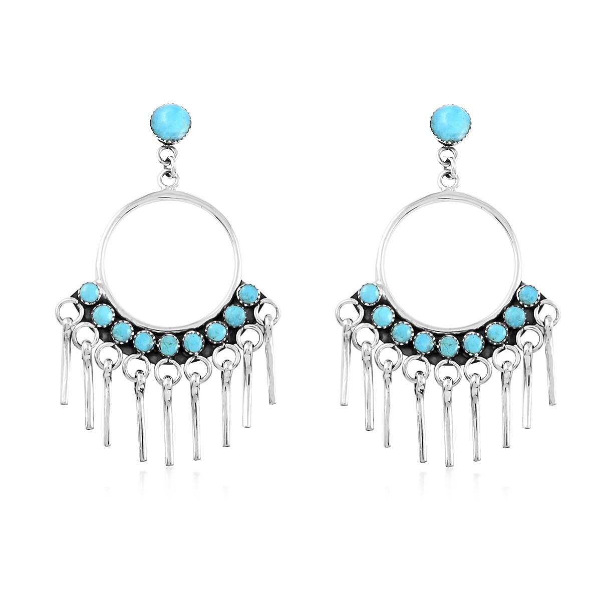 Santa Fe Style Kingman Turquoise Earrings in Sterling Silver 2.25 ctw