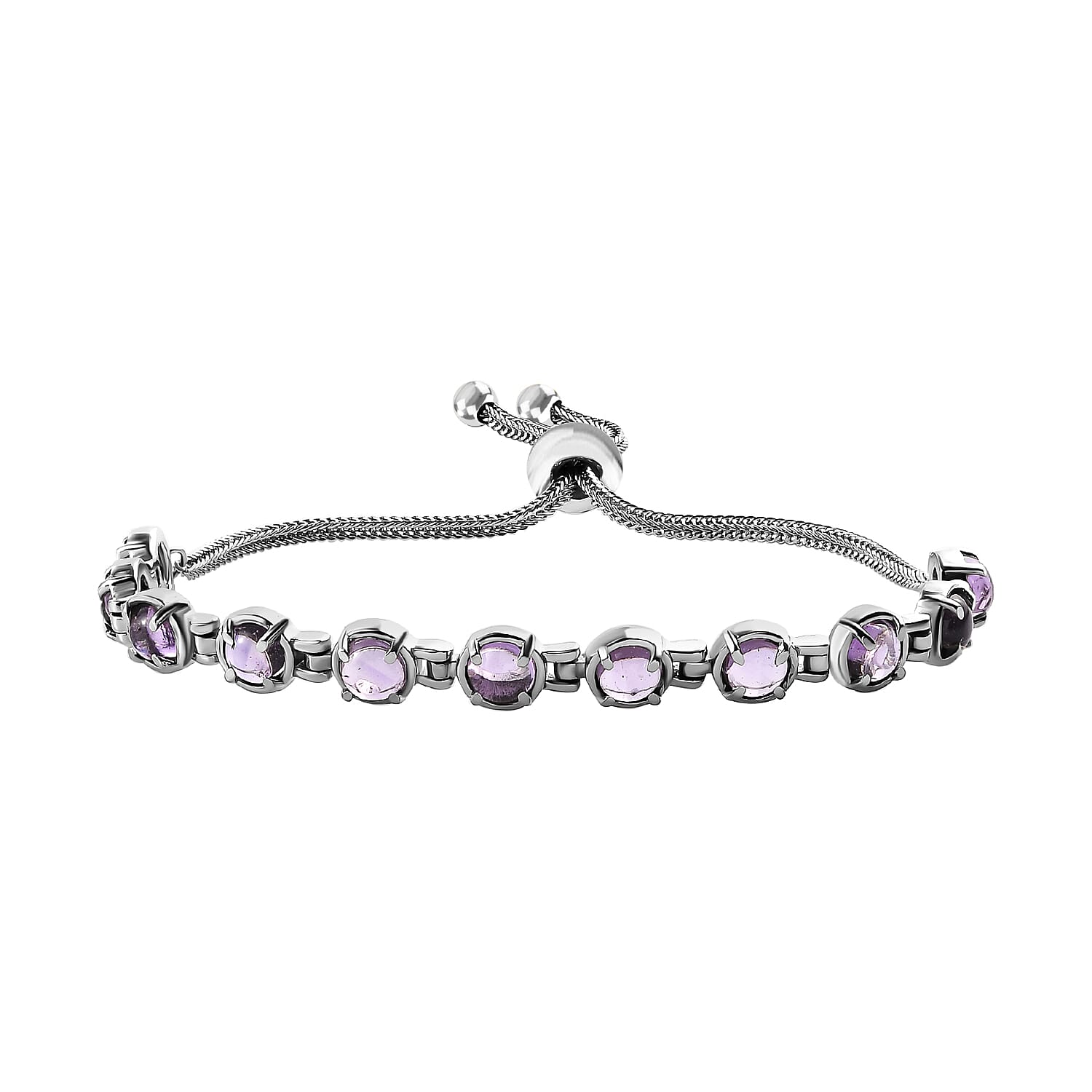 Rose De France Amethyst Bolo Bracelet in Stainless Steel 6.15 ctw , Tarnish-Free, Waterproof, Sweat Proof Jewelry