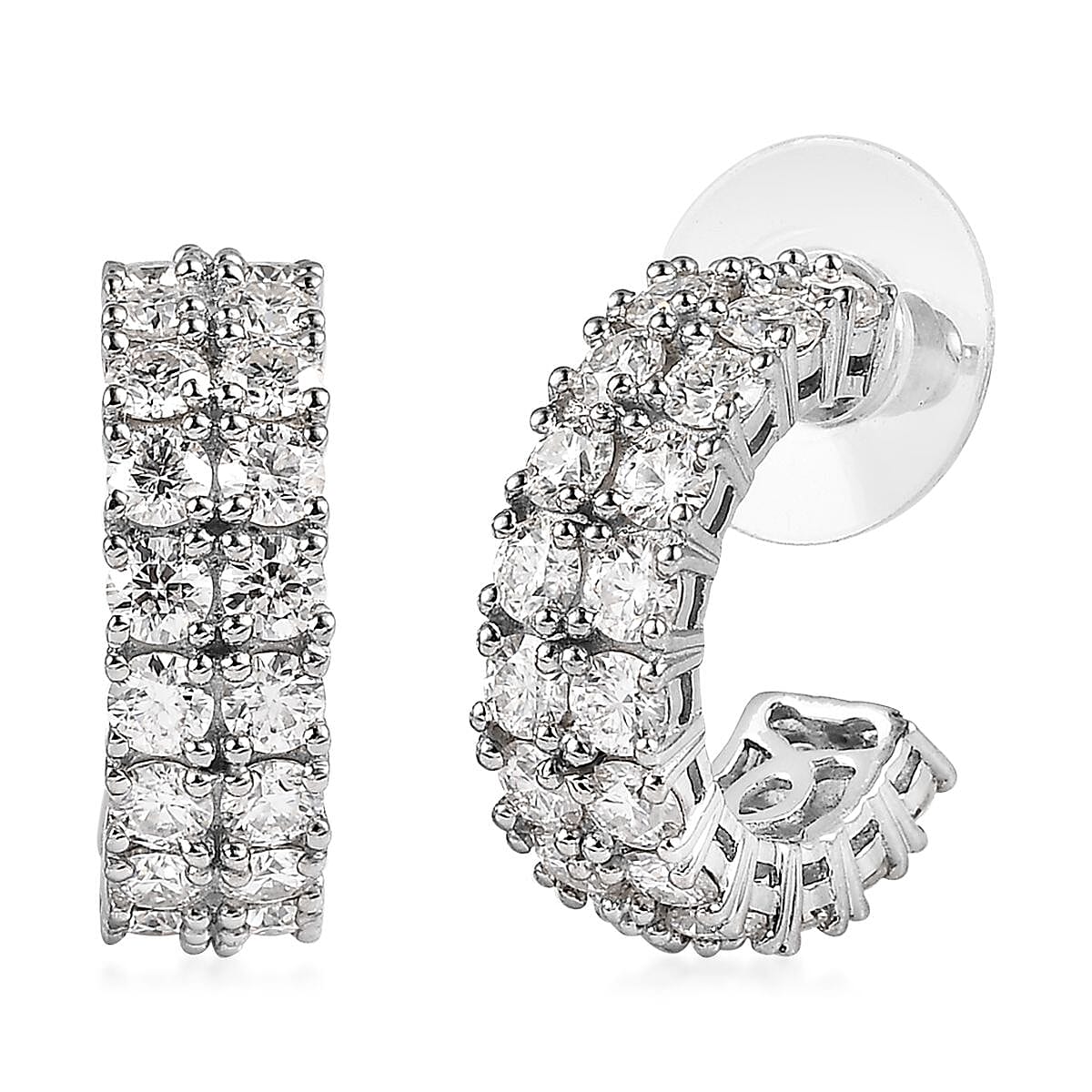 Moissanite Half Hoop Earrings in Platinum Over Sterling Silver 4.90 ctw