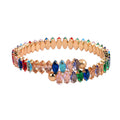 Simulated Multi Color Diamond Bypass Bangle Bracelet in Goldtone (7-8In) 22.00 ctw - Sticky add to cart bar