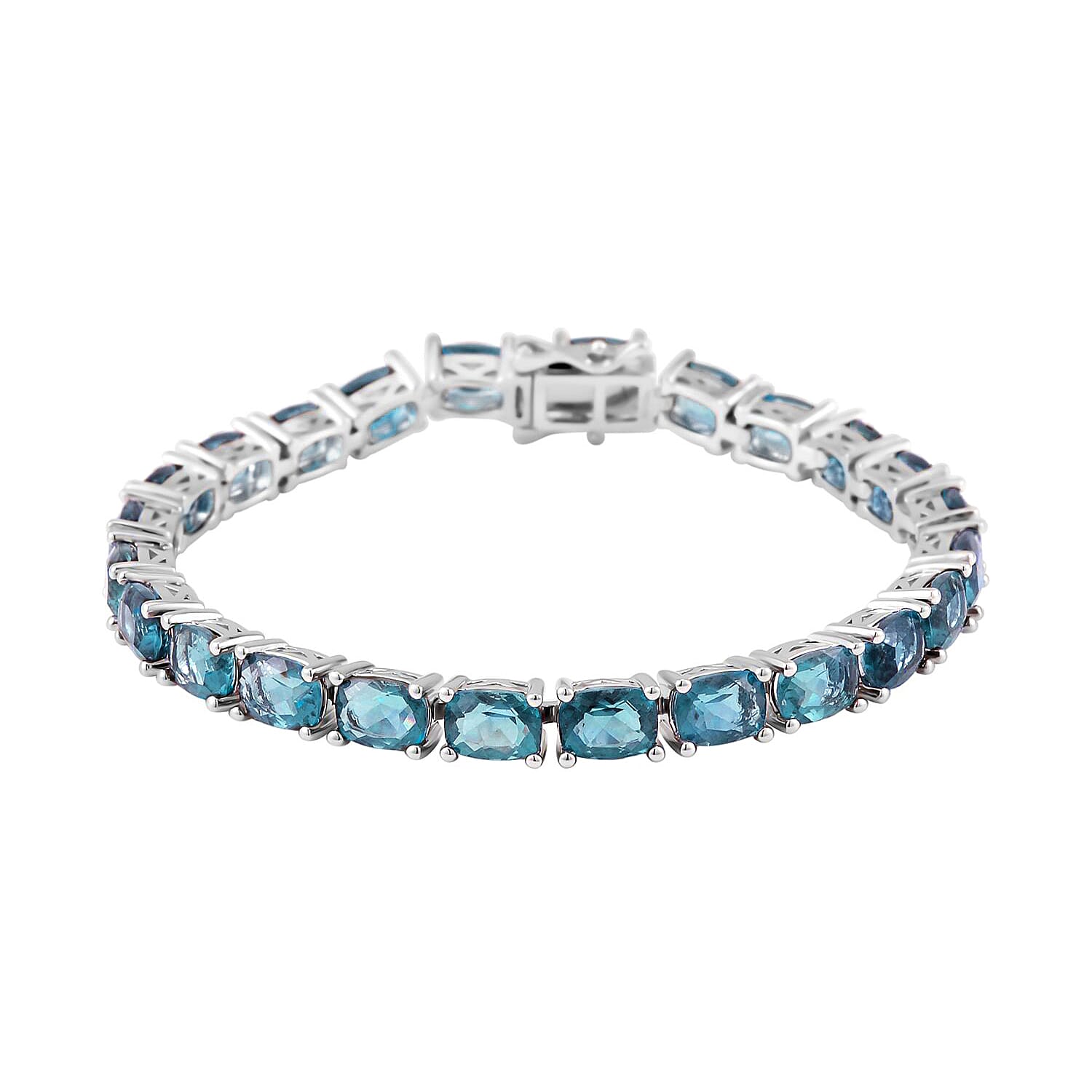 Teal Fluorite Tennis Bracelet in Rhodium Over Sterling Silver (7.25 In) 26.25 ctw