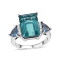 Teal Fluorite, Multi Gemstone Ring in Rhodium Over Sterling Silver (Size 10.0) 11.25 ctw - Sticky add to cart bar