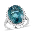 Teal Fluorite, Moissanite Halo Ring in Rhodium Over Sterling Silver (Size 10.0) 11.50 ctw - Sticky add to cart bar